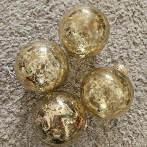 Set of 4 Gold Glass Ornaments
